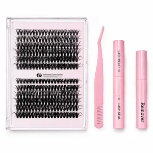 DIY Lash Extension Kit for Beginners, 240 Pcs 30D-40D 9-17mm Mixed Cluster Lashes with 0.05mm Thin Durable Ultra-Soft Band, All-in-1 Set Including Bond, Seal, Remover, Tweezers for Makeup, Cosmetic Salon Use