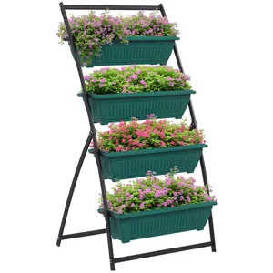 4-Tier Vertical Raised Garden Planter With 4 Boxes – Outdoor Plant Stand Grow Container For Vegetable & Flowers. Ergonomic No-Bend Design, Green