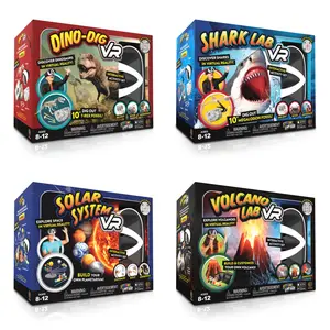 VR STEM Science Activity Kit for Kids Ages 8-12 – Dinosaur Fossil Dig, Shark Lab, Volcano Eruption & Solar System Planetarium Set with VR Goggles
