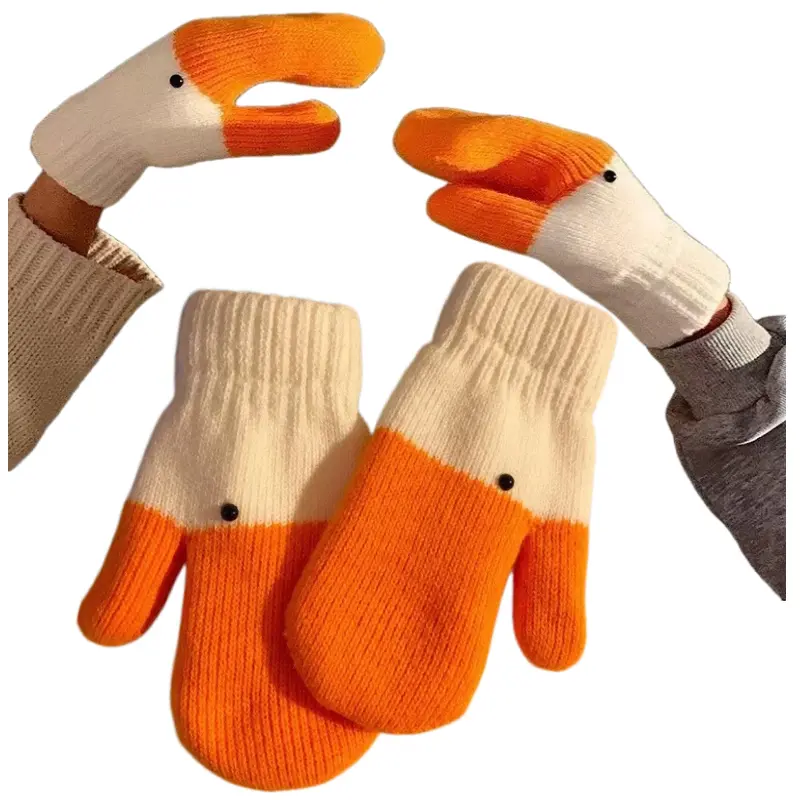 Women's Knit Goose Mittens with Fleece Lining, Cute Animal Winter Thermal Gloves, Holiday Gift for Girlfriend