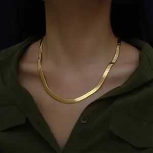 24K gold plated Necklaces for Women, Dainty GoldHerringbone Choker Necklace for Women ThinLayered Chunky Snake Chain NecklacesJewelry for Teen Christmas Gifts