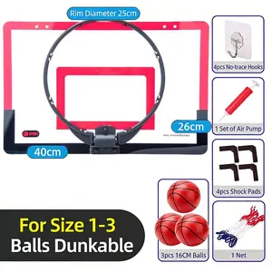 Indoor Basketball Folding Hoop, Kids Door Mount Office Basket, Teen & Adult Mini Hoop, Includes 1-3 Balls, Perfect for Home Use, Indoor Basketball Set