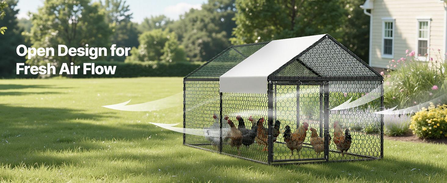 VEVOR Metal Chicken Coop for 4-6 Chickens, 3.3 x 6.6 x 3.3 ft, Small Chicken Cage with Waterproof Cover & Double Doors, Spire Roof Poultry Run Compatible with Wooden Coops, for Rabbit Hen Goose Duck VEVOR Metal Chicken Coop for 4-6 Chickens, 3.3 x 6.6 x 3.3 ft, Small Chicken Cage with Waterproof Cover & Double Doors, Spire Roof Poultry Run Compatible with Wooden Coops, for Rabbit Hen Goose Duck