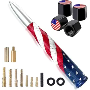Car Truck Bullet Antenna with Valve Stem Caps for F150 F250 F350 Super Duty Raptor Dodge Ram Silverado 1500 2500 3500,Pickup Jeep Accessories(Silver )- American Flag Design-Car wash Safe
