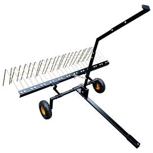 60-Inch Tow Behind Dethatcher with Lawn Sweeper, Lift Handle Rake Compatible with ATV and Lawn Tractor