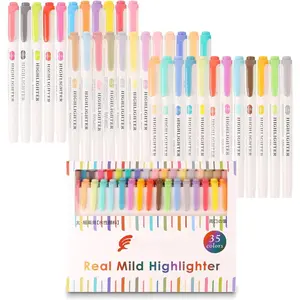 35 Pack Pastel Highlighters, Dual Tip Mild Color Highlighters Assorted Colors, No Bleed Chisel & Fine Tip Highlighter Markers for  Journaling, Notes Taking, School Office Supplies