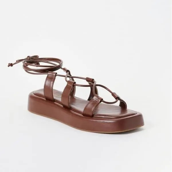 JUST FAB Women's Chunky Leather Lace-Up Platform Sandals - Adjustable Ankle Wrap Shoe, Summer Walking Shoes, Women's Sandals for Casual Wear