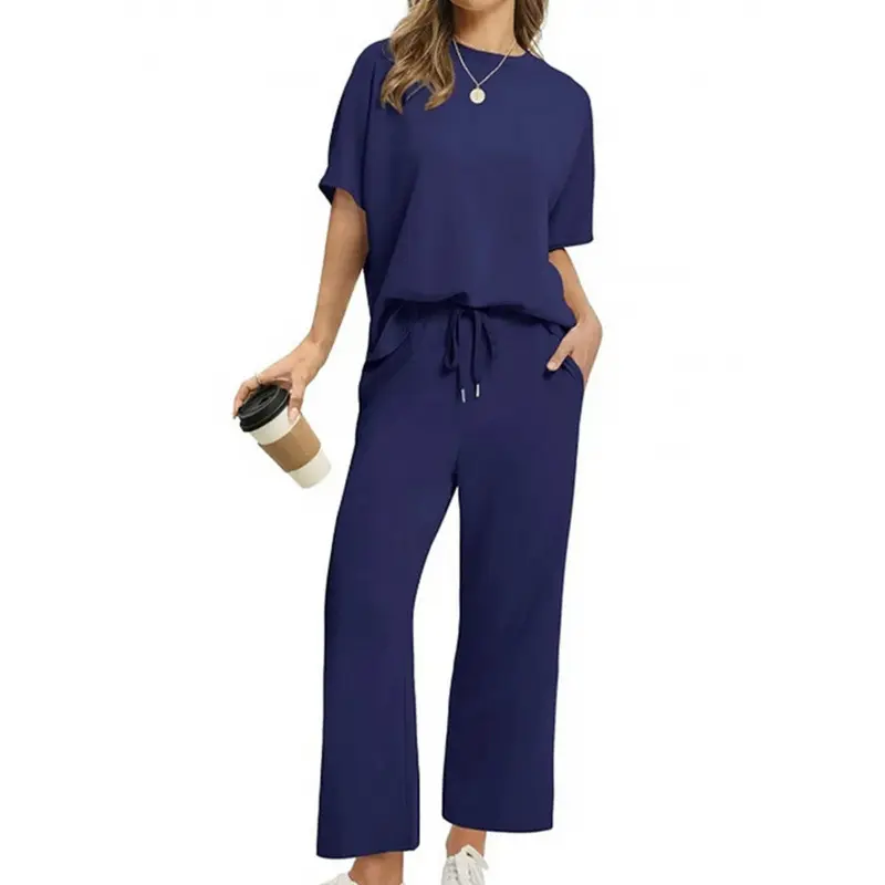 Loose Trendy Solid Color Daily Casual Commuting Elegant Outfit Short Sleeve Women's Set