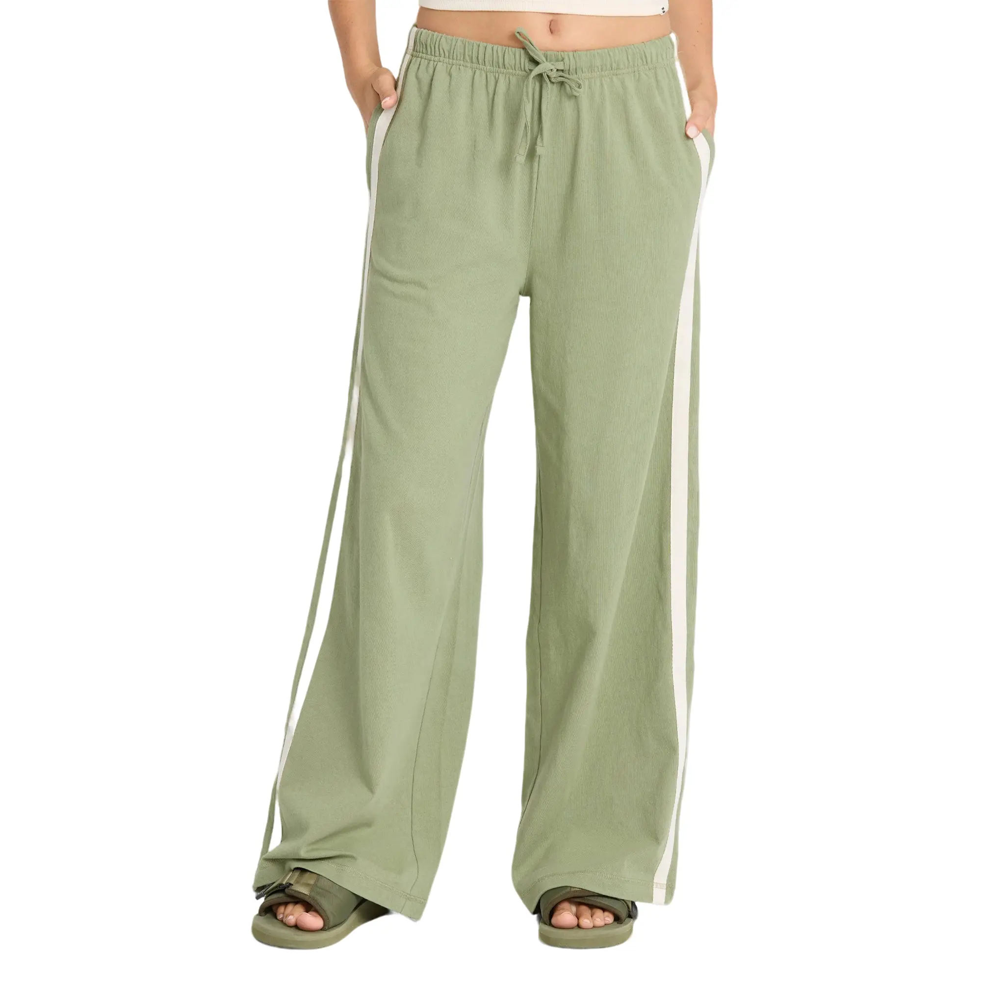 BILLABONG Wave Stamp Knit Pants, Women's Mid Rise Wide Leg Cotton Jersey Sweatpants with Drawstring Waist and Side Taping, Casual Lounge Pants Comfy Womenswear