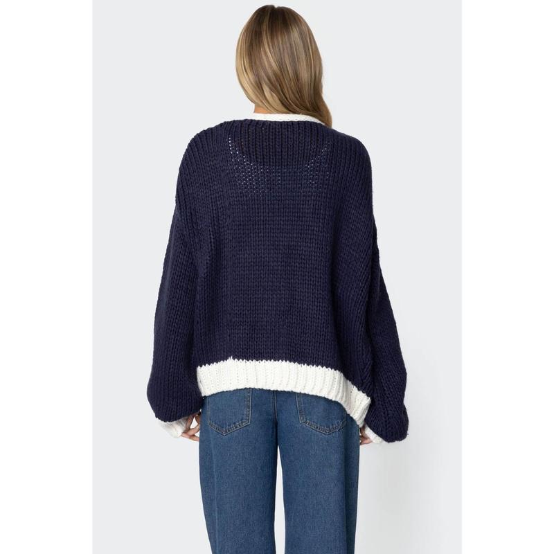 Contrast Chunky Knit Cardigan