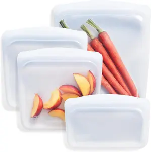 Silicone Reusable Food Storage Bags, 4-Pack, Reusable Freezer Bags, Microwave, Dishwasher, Oven Safe, Sous Vide, Premium Lunch Containers, Eco Friendly, Snack Bags, Food-safe Silicone, Clear| Reusable Food Bags