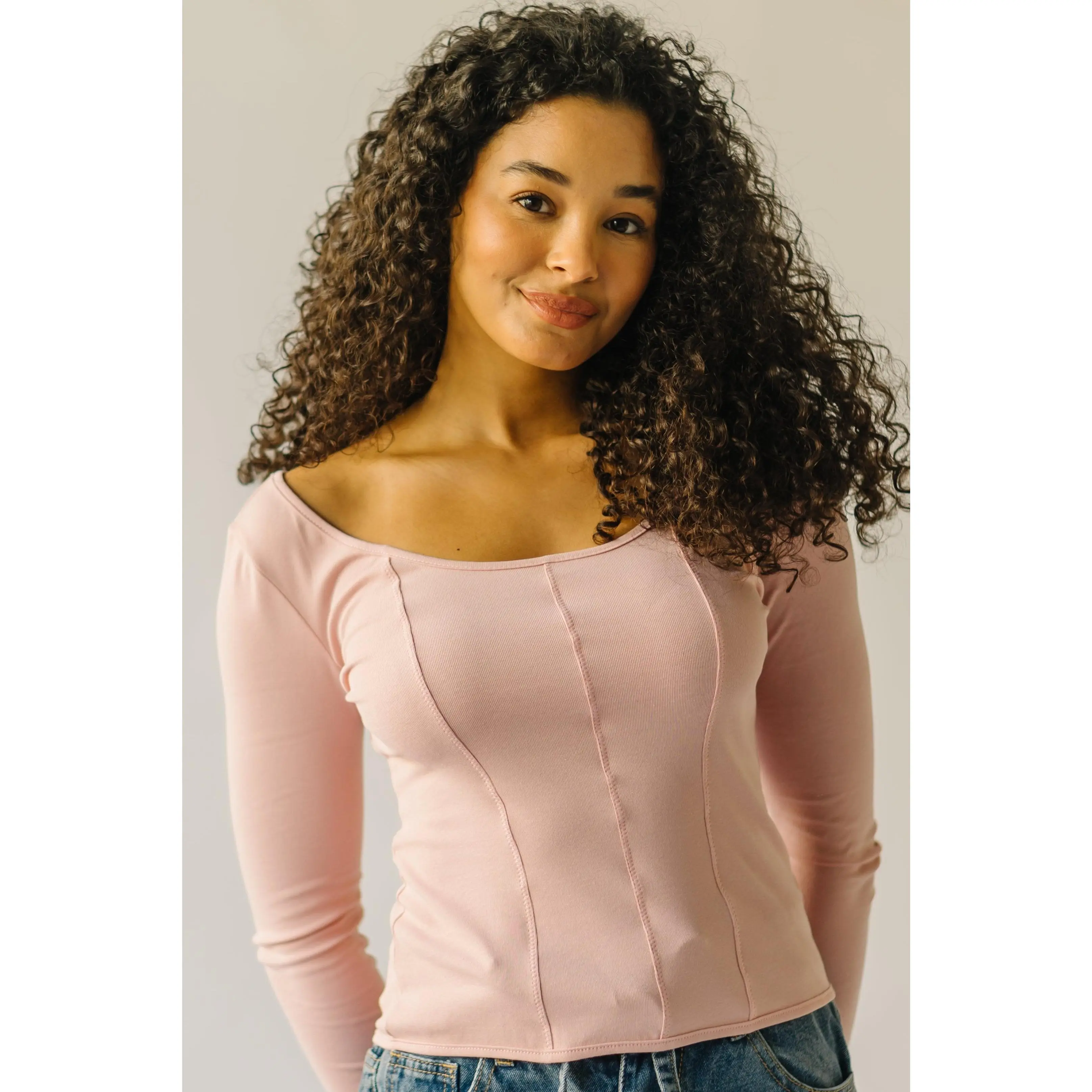 Women's Blush Pink Stitch-Seam Detail T-Shirt