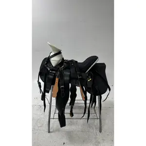 Charro Saddle – All-Black Leather with Suede Detailing (15.5”) “El Fantasma”