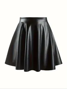 Elegant PU Leather Skirt, High Waist Slimming Pleated Design, Fashionable Women's Clothing for Fall & Winter Seasons