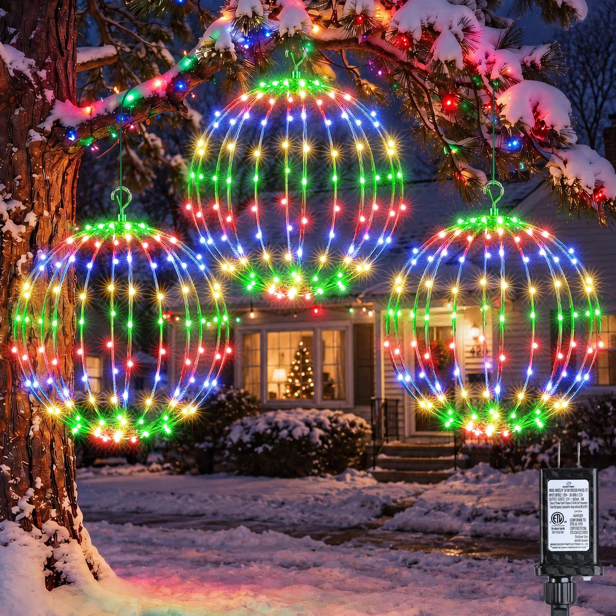 FLACCHI 3-Pack 12-Inch Foldable Sphere Hanging Ball Lights, 120 LEDs Each, Plug-in Decorative Lamps with 8 Modes, Timer Control, Auto Shut-Off & Memory for Holiday, Garden Decor