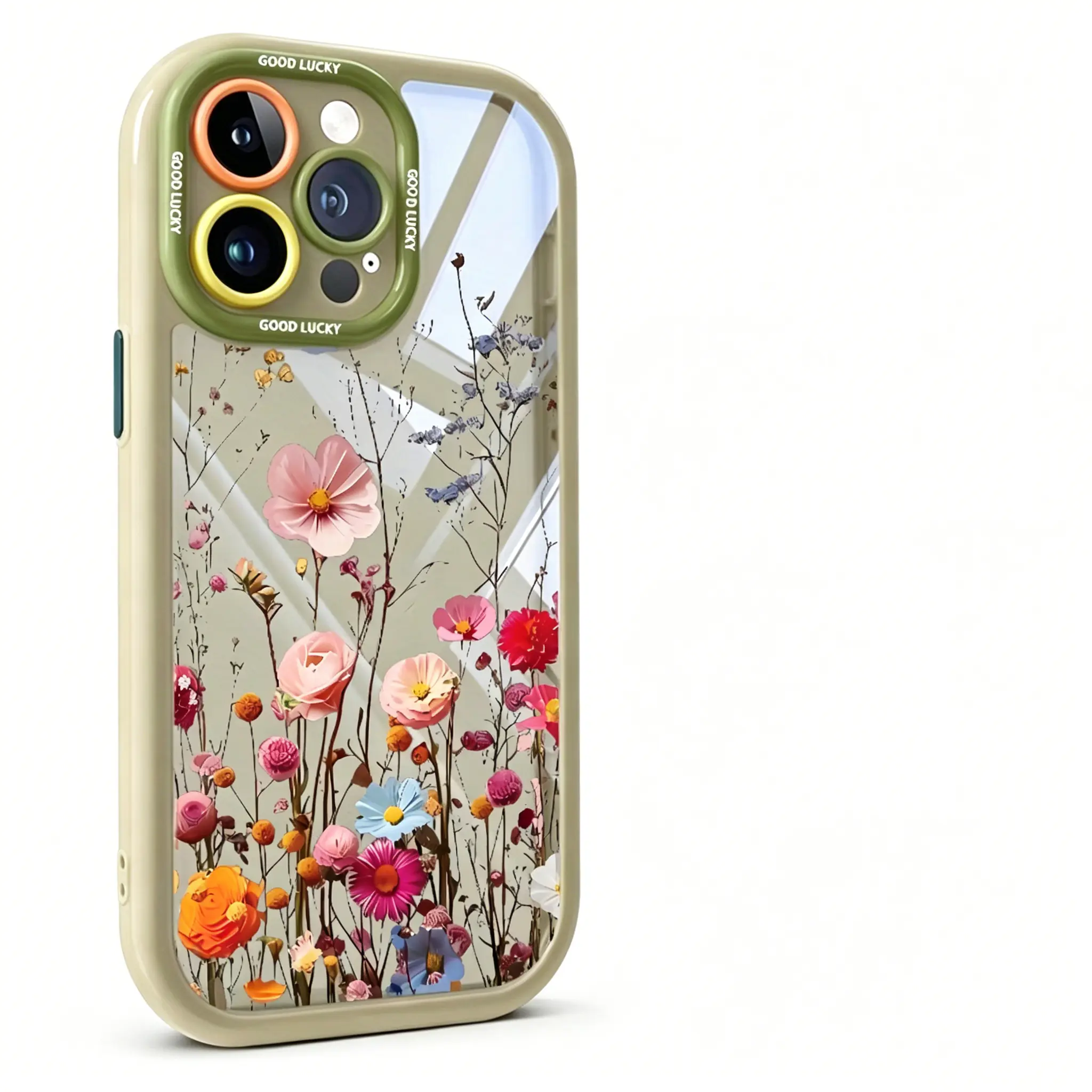 Minimal Boho Wildflower Clear Phone Case, Soft Comfort Skin-Friendly Grip, Good Luck Raised Colorful Lens Frame, HD Transparent Back Vintage Floral Shockproof Protective Cover Compatible with iPhone 12 13 14 15 16 17 Pro Max Plus Air, Anti-Fingerprint Pas