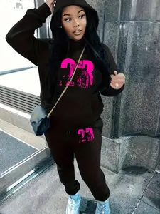 【Plus Size】 Figure Print Hoodie & Sweatpants Set, Casual Long Sleeve Hooded Sweatshirt & Jogger Pants, Women's Fall & Winter Clothes for Daily Wear