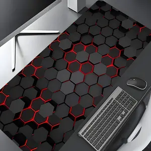 Neon Red Hexagon Geometric Design Large Gaming Mouse Pad,Aesthetic Desktop Drotection Pad,Washable Rubber Pad Non-Slip Lock Edge Multi-Size Mouse Pad Suitable For Home Office,Good Gift for Family and friends, Desktop Accessory