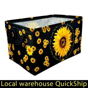 Sunflower Printed Storage Basket - Rectangle Large Capacity Dirty Clothes Basket, Thickened Oxford Cloth Foldable, All Printed Design, Perfect For Home Bedroom, Bathroom, Clothes Storage, Large Storage Basket, Laundry Room Accessories, Shelf Baskets