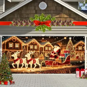 Christmas Sleigh Pattern Outdoor Decoration, Garden Arch Decoration, Large Fabric Gate Cover for Holiday Wall Art, Perfect for Photoshoots, Weddings, Parties