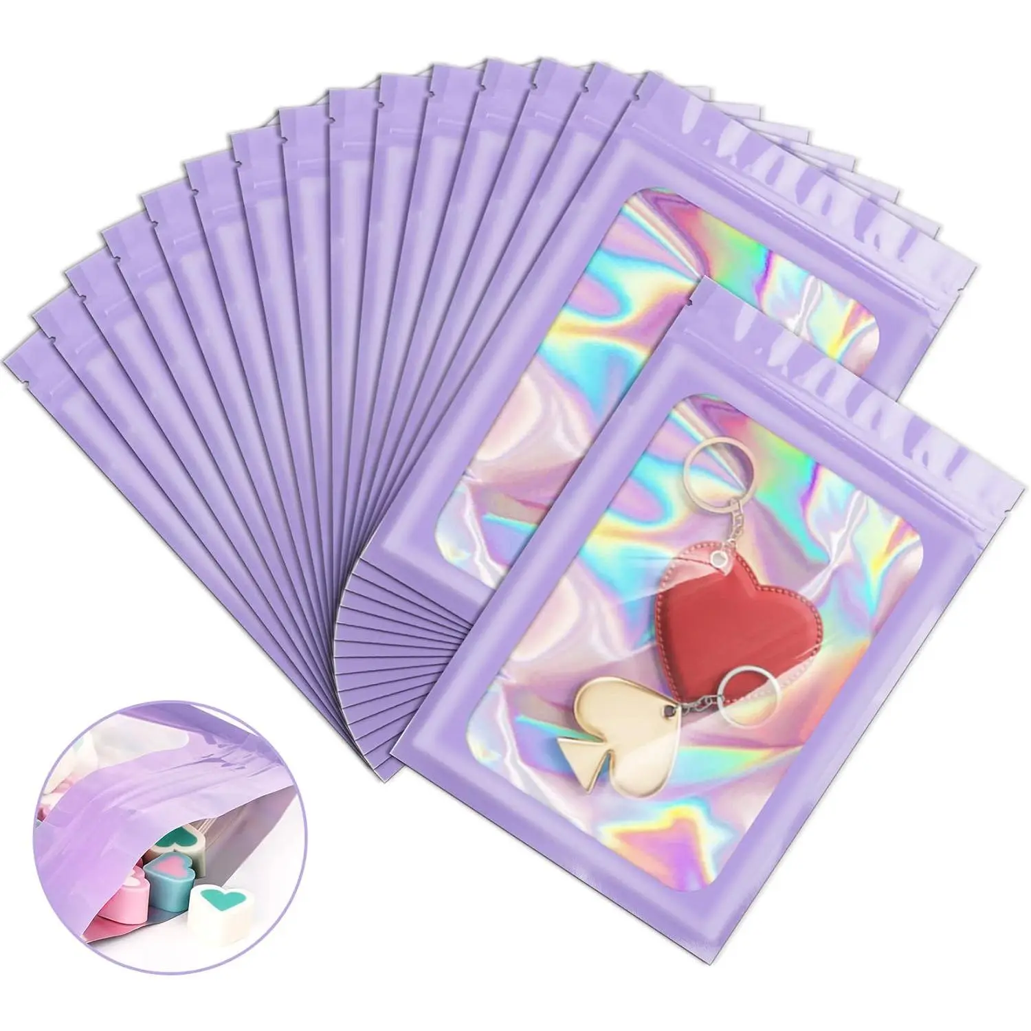 100Pcs Purple Smell-Proof Mylar Bags  2.4x3.9 Inch Zip Pouches for Food/Lipgloss/Jewelry/Lashes small Resealable Zipper Bags Organizational Zipper Storage Plastic Pvc Bag Organiser