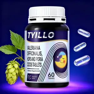 Tyillo Valerian Hops Poria Tablets - Natural Sleep Support for Adults - Stress Relief & Improved Sleep Quality - 60 Tablets - Valerian, Hops, & Poria Extracts - Sugar-Free, Caffeine-Free, Non-GMO