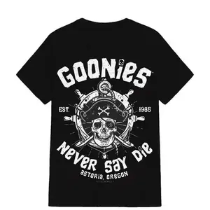The Goonies "Never Say Die" American Retro Black Short-Sleeved Unisex T-Shirt, Vintage 1986 Movie Graphic, Nostalgic Streetwear for Film & Retro Enthusiasts, Unique Classic Cinema Fashion Statement Piece Men's Street Style Casual T-shirt