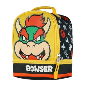 Nintendo Super Mario Lunch Box Bowser Insulated Dual Compartment Lunch Tote Bag 10"