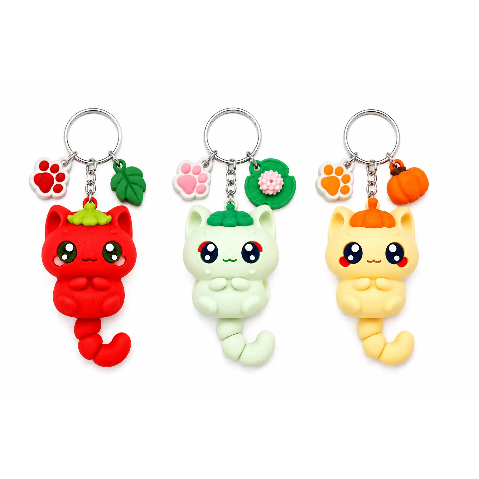 Kiky Kitties Articulated Tail Keychains | Tomato, Lotus & Pumpkin Collectibles🐾