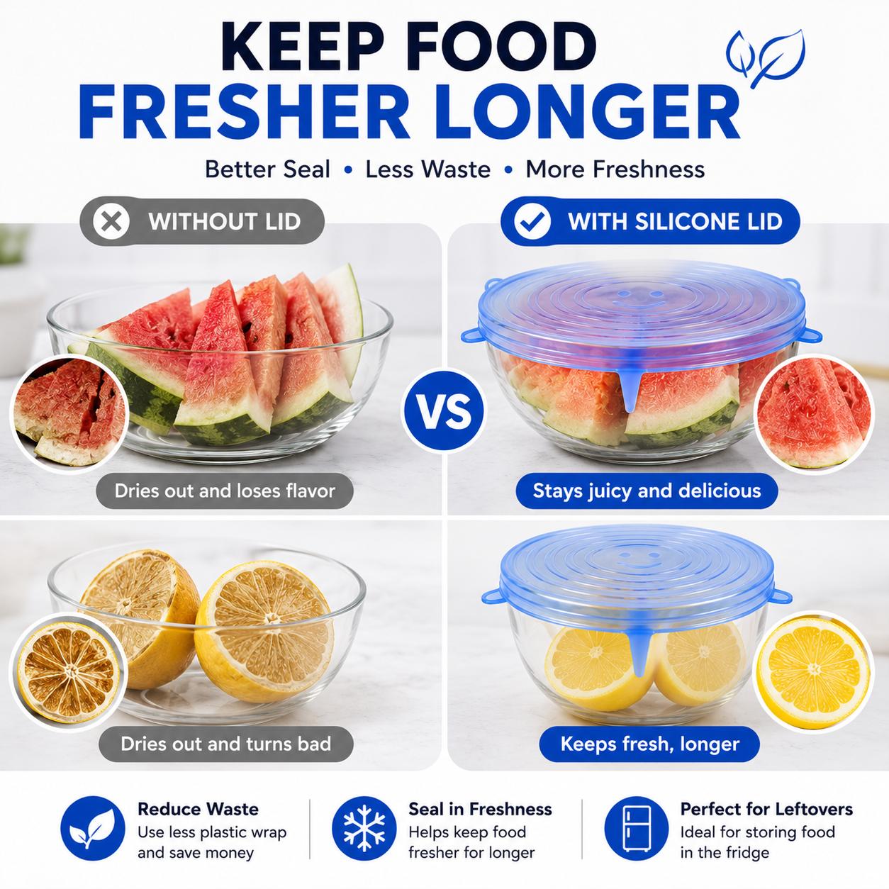 6 Pack Silicone Stretch Lids (2.6", 3.7", 4.3", 5.5", 6.3", 7.7"), Reusable Food Grade Silicone Covers for Bowls, Pots, Cups & Fruits, BPA Free 6 Pack Silicone Stretch Lids (2.6", 3.7", 4.3", 5.5", 6.3", 7.7"), Reusable Food Grade Silicone Covers for Bowls, Pots, Cups & Fruits, BPA Free