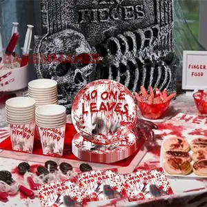 Halloween Party Supplies Set, Blood Handprint Disposable Cutlery, Plates Napkins Cups Tablecloth, Perfect for Horror Theme Celebrations