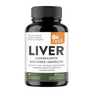 ZBLEX Liver Cleanse & Detox Supplement with Milk Thistle Dandelion Vitamin E Zinc Selenium 60 Vegetarian Capsules 30 Day Supply