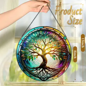 Stained Glass Window Hanging, 8'' Tree of Life Suncatcher, Stained Glass Ornament, Suncatchers for Windows Hanging, Window Decor, Outdoor or Indoor, Gifts for Mom, Grandma, Wife, Family