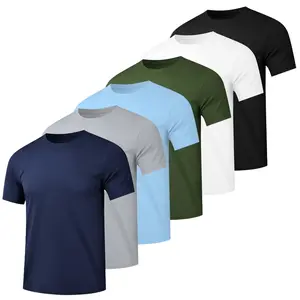 CXQVRLIXO 6-Pack men's solid color round neck basic sports quick drying T-shirt, breathable, sweat absorbing, short sleeved, running, fitness, leisure, versatile, multi-color