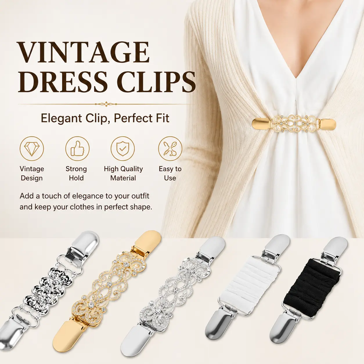5PCS Vintage Waist Cincher Clips | Retro Sweater, Cardigan & Shawl Clips for Women
