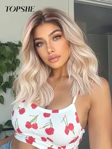 14 Inch  Long Wavy Wigs for Women, Gorgeous Fluffy Wigs without Bangs, Synthetic Lace Front Wigs for Party, Daily Use, Loose Wave Wigs, Lace Frontal Wigs