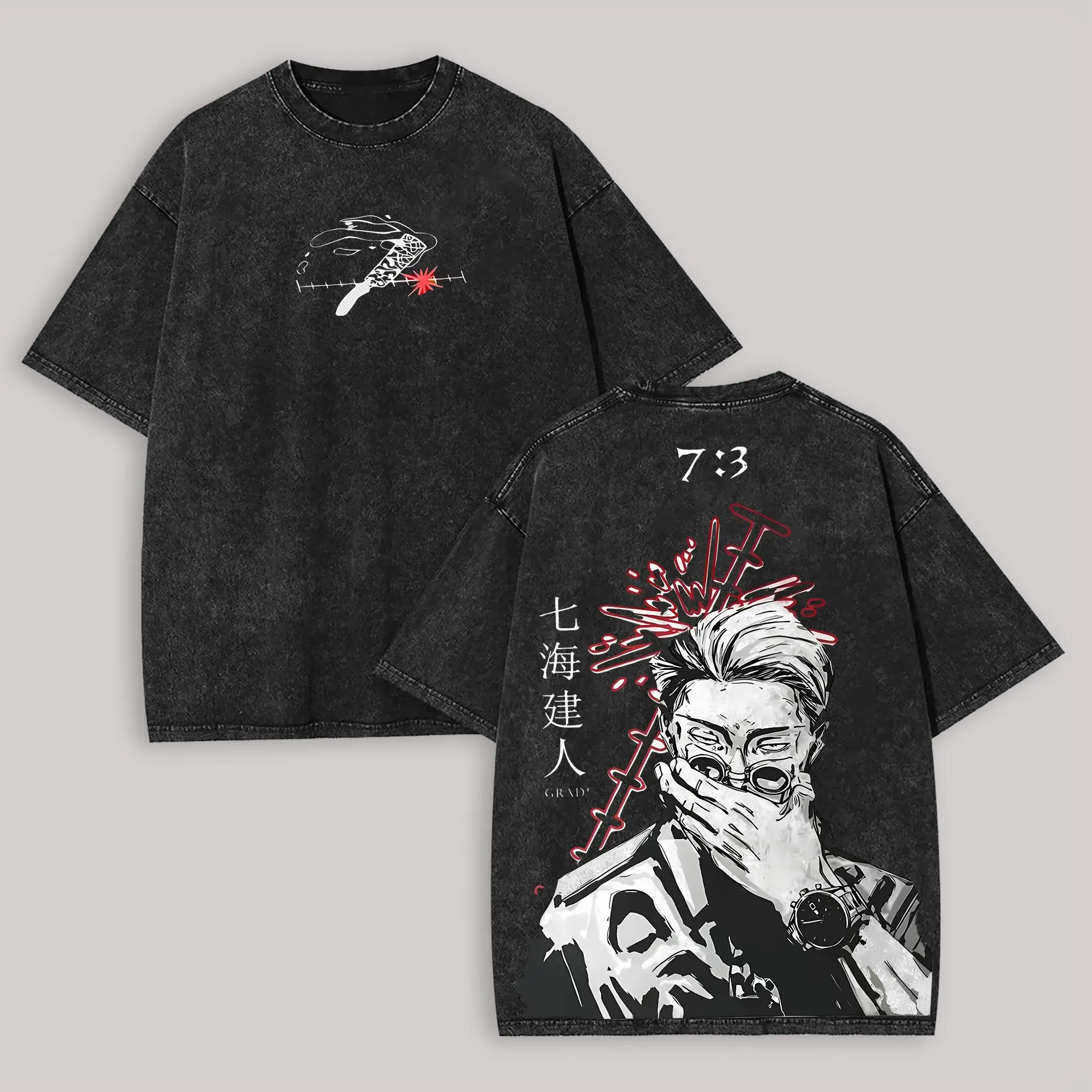 Kento Nanami T Shirt Jujutsu Kaisen Men Vintage Acid Wash 7:3 Ratio Technique Anime Graphic Streetwear Oversized Cotton Tees fathersdaygift