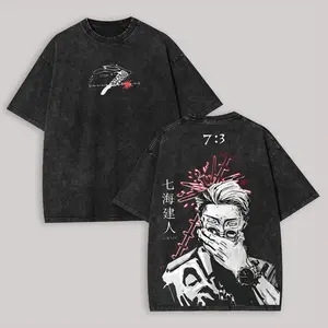 Kento Nanami T Shirt Jujutsu Kaisen Men Vintage Acid Wash 7:3 Ratio Technique Anime Graphic Streetwear Oversized Cotton Tees