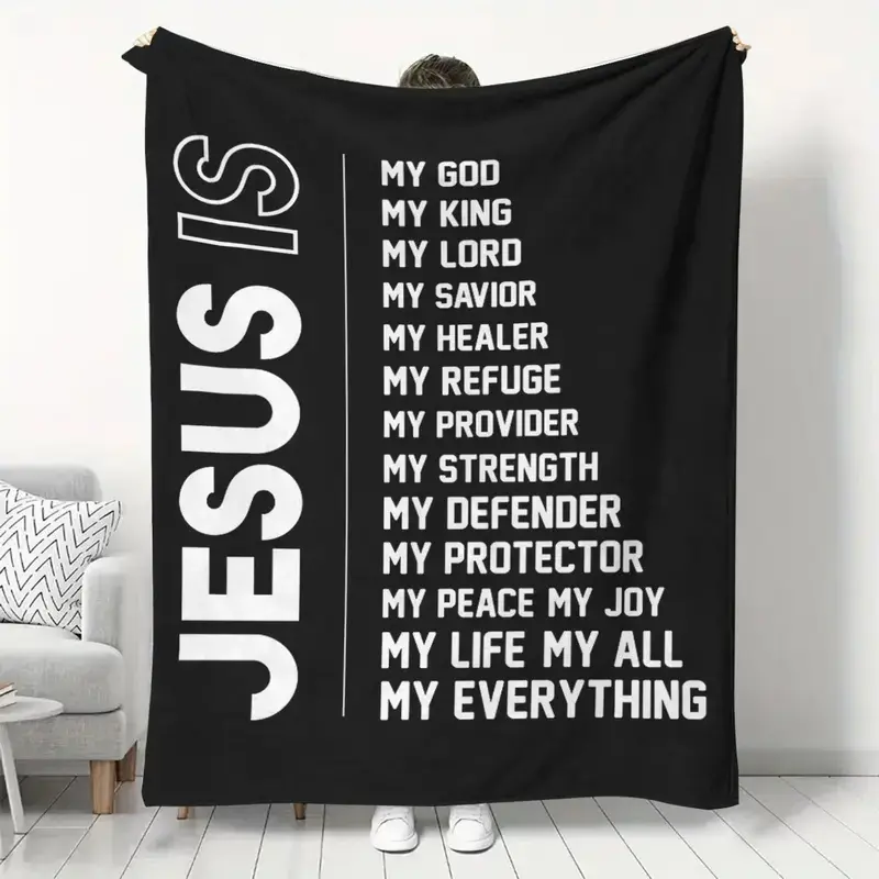 Faith-Based Plush Flannel Blanket - Christian Jesus Is My Everything Inspirational Design with Bible Verses, Multi-Size Throw for Bedroom, Ideal Christian Believer Birthday Gift, Jesus Print Religious Print Blankets, Jesus Print Blankets