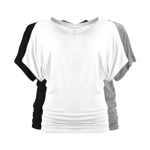 Short Sleeve Dolman Tops (3 Pack: Black, Heather Grey, White)