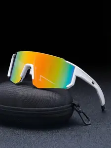 Fashion Future Style Integrated Sports Glasses, Unisex Large Frame Design, Colorful Lenses, Casual Party Outing, Includes Eyeglass Case