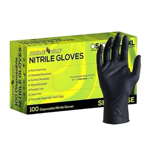 PrimeGrip Black Nitrile Gloves Medium - Disposable Rubber Gloves Food Grade Heavy Duty Latex Free Textured for Cleaning Tattoo Mechanics Cooking Box of 100 Anti-Puncture Chemical Resistant Hand - Kitchen