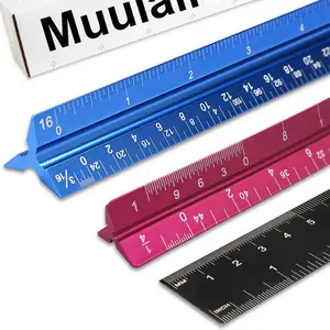 Set of 3 Aluminum Engineering Scale Metal Ruler Set, Architectural Scale Rulers 12 Inch and 6 Inch Triangle Ruler and 12 Inch Straight Edge Ruler Drafting Tools for Architects, Draftsman