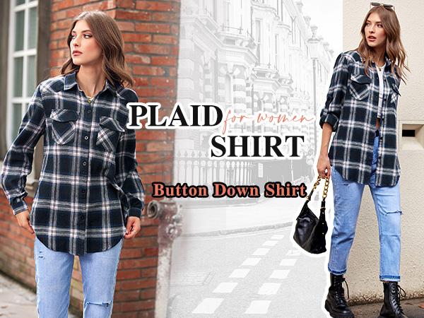ZEAGOO Womens Flannel Shirts Long/Roll Up Sleeve Collared Button Down Plaid Shirt Casual Work Tops ZEAGOO Womens Flannel Shirts Long/Roll Up Sleeve Collared Button Down Plaid Shirt Casual Work Tops