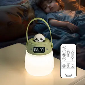Night Light with Clock for Kids Remote Control Bedside Lamp Dimmable Nightlight 3 Color Temperatures 10/30/60min Timer Green-Panda Design for Bedroom Nursery Bathroom