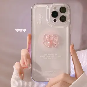NEW 3D Bow Transparent Mobile Phone Case For IPhone 15 14 Plus 13 Pro Max 12 Pro 11 Stereo Crystal Candy Cute Full Soft Cover