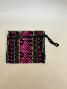 Handmade Mexican Woven Artisanal Pouch Medium Size Colorful Striped Design with Black Cord Closure No Warranty Embrace the Art of Weaving with Every Use