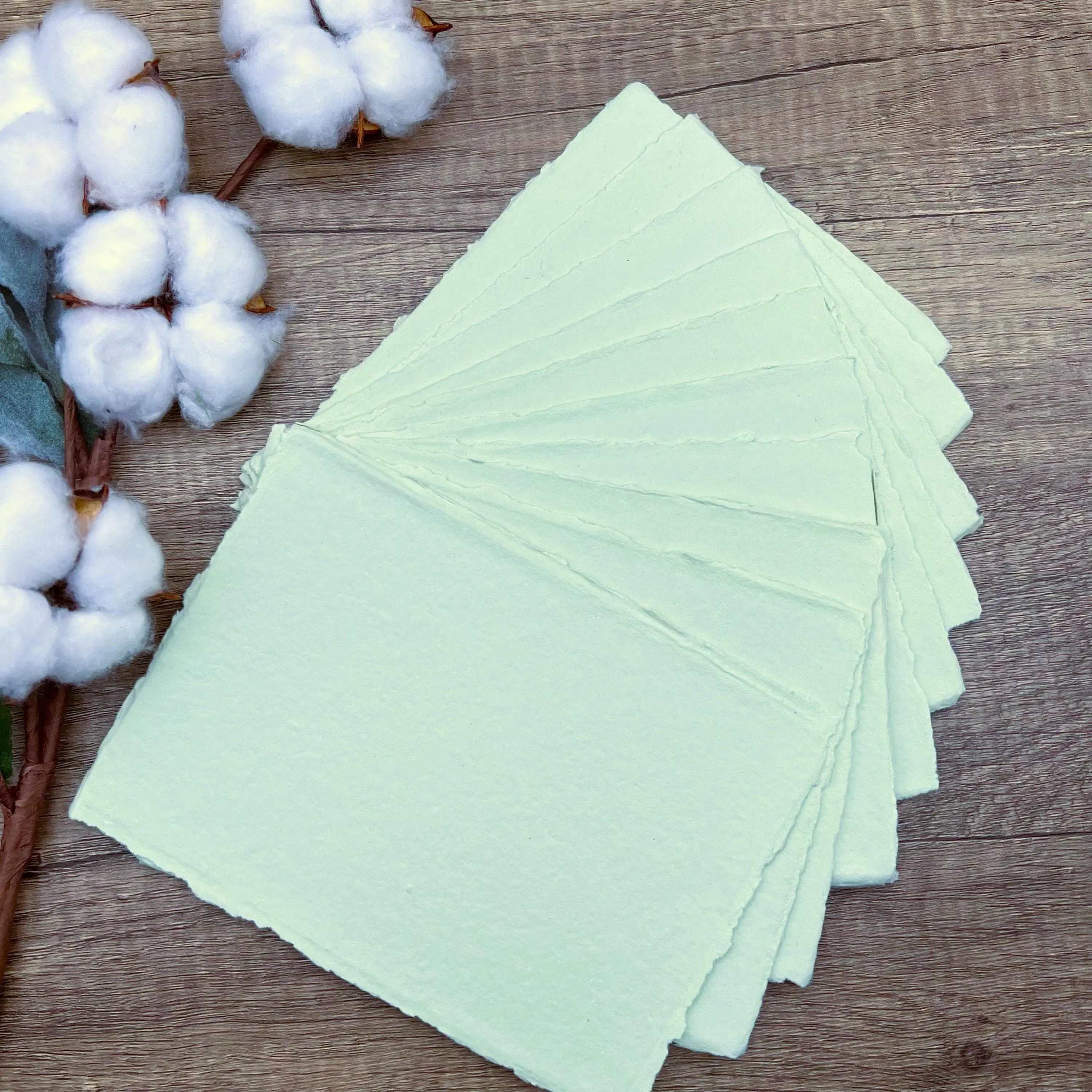 Pistachio Light Green Handmade Cotton Paper (Set of 10)