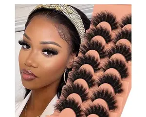 Mink Lashes Fluff False Eyelashes 20-22mm 8D Volume Curly Faux Mink Lashes 7 Pairs Dramatic Full Wispy Eye Lashes Fake Eyelashes Multipack