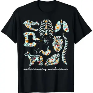 Floral Veterinary Anatomy Vet Tech Veterinary Technician Casual Short Sleeve Cotton T-Shirt